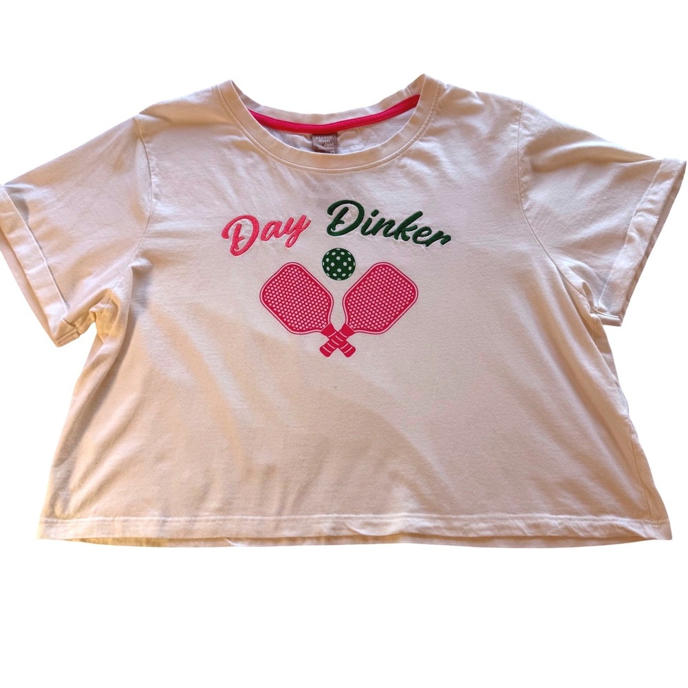 Messy‎ Bun Just Chillin Day Dinker Pickleball Cropped T Shirt Womens Large